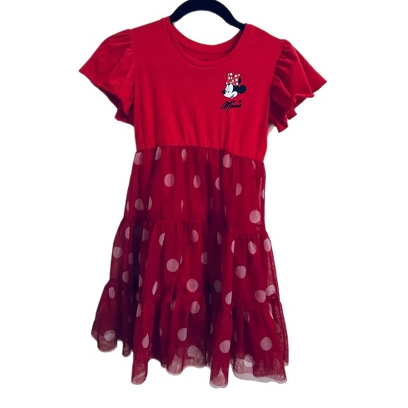 Disney Girls Red Minnie Mouse Dress with White Polka Dot Tulle Skirt –Size Small - Picture 3 of 4